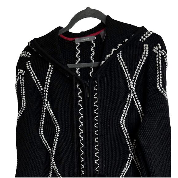 Liz Claiborne 1X Sweater/Jacket Black Chunky Knit Hooded - Picture 2 of 5